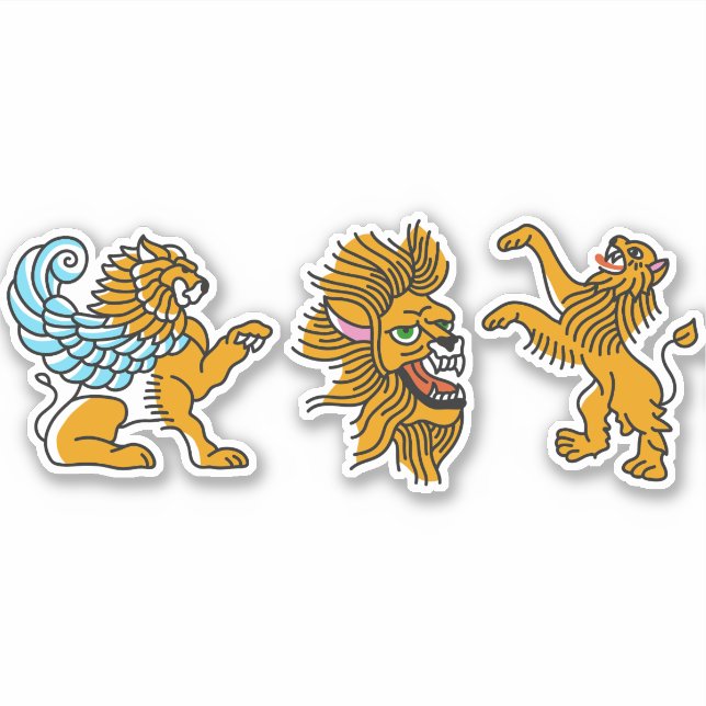 Sticker Ensemble de tatouages de lions colorés (Devant)