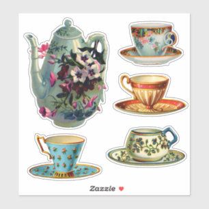 Sticker Ensemble de thé victorien Whimsical