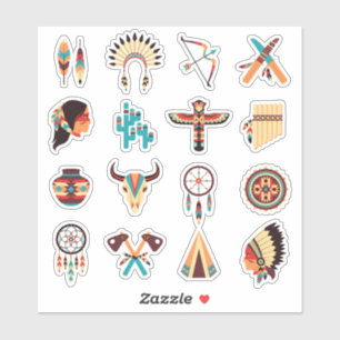 Sticker Ensemble d'icônes tribales amérindiennes – Plumes,