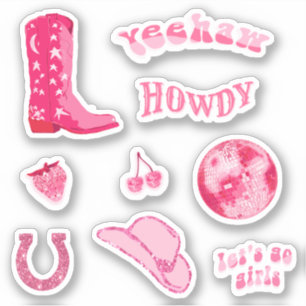 Sticker Ensemble esthétique années 70 cowgirl rose tendanc