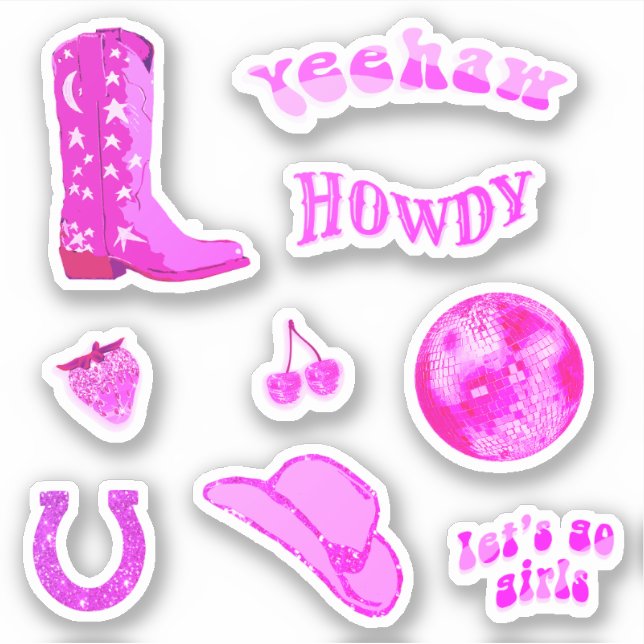 Sticker Ensemble esthétique de cowgirl rose vif mignon et  (Devant)