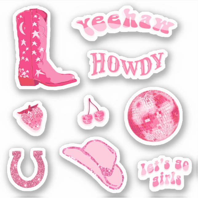 Sticker Ensemble esthétique rose girly et tendance de cowg (Devant)