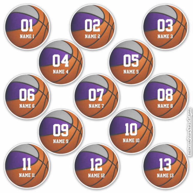 Sticker ensemble violet gris de 13 enfants de basket (Devant)