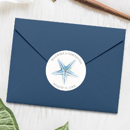 Sticker Envelope Seal, Blue Starfish Beach Wedding