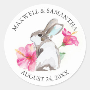 Sticker Enveloppe, Lapin Rose Floral