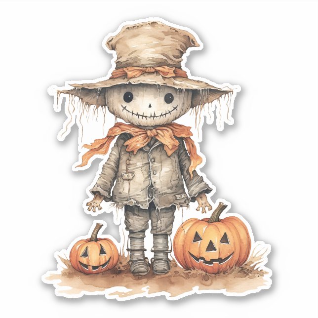 Sticker Épouvantail mignon, Citrouille d'Halloween, Sticke (Devant)