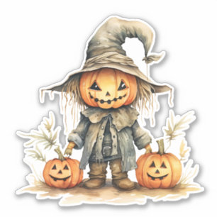 Sticker Épouvantail mignon, Citrouille d'Halloween, Sticke