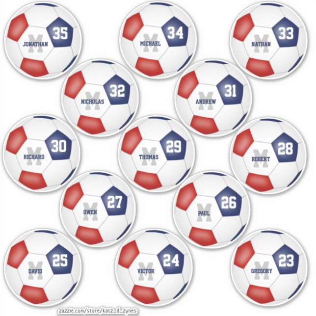 Sticker équipe de football bleu rouge couleurs 13 joueurs (Devant)