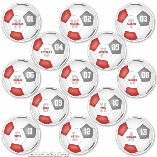 Sticker équipe de football gris rouge couleurs 13 joueurs (Devant)