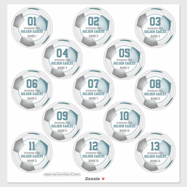 Sticker Équipe de football gris turquoise couleurs filles  (Feuille)