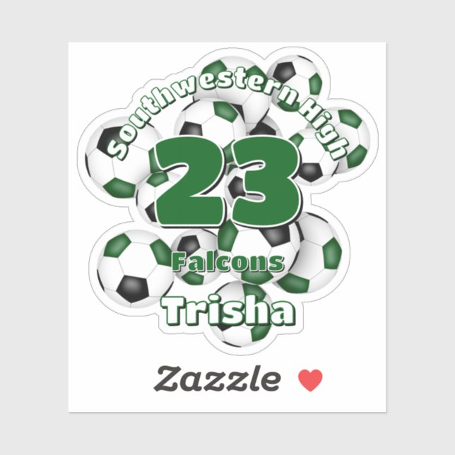 Sticker équipe de football noir vert couleurs filles garço (Feuille)