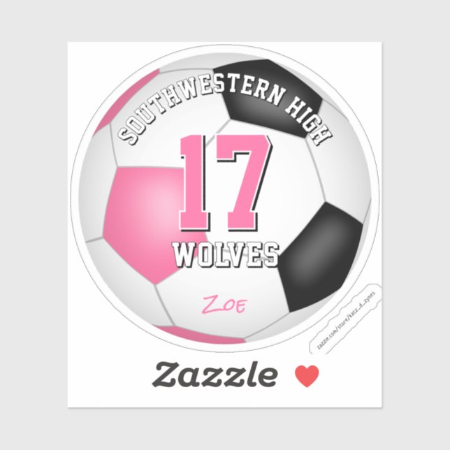 Sticker équipe de football nom filles rose noir (Feuille)
