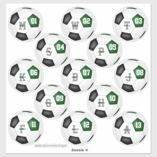 Sticker équipe noire verte couleurs garçons filles set 13  (Feuille)