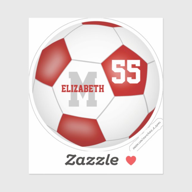 Sticker équipe rouge blanc couleurs filles garçons soccer (Feuille)