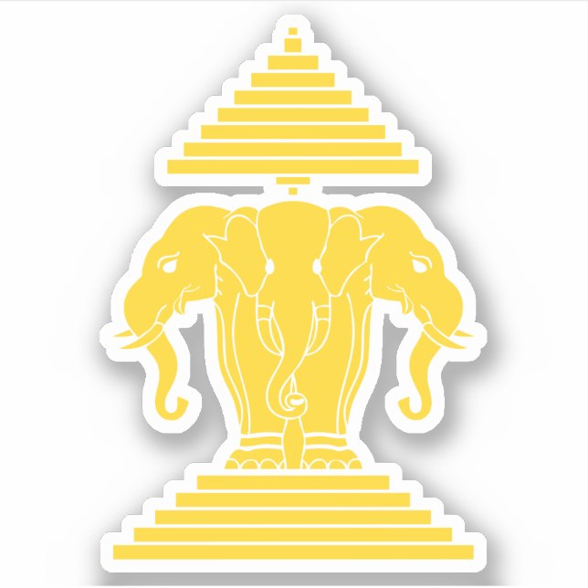 Sticker Erawan Jaune 3 éléphant en tête Lao / Drapeau Laos (Devant)