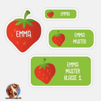 Sticker Erdbeere Namensaufkleber – 24er Set