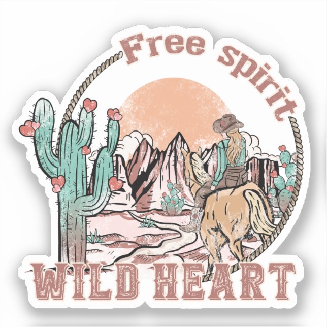 Sticker Esprit libre, Coeur sauvage | Pays occidental (Recto)