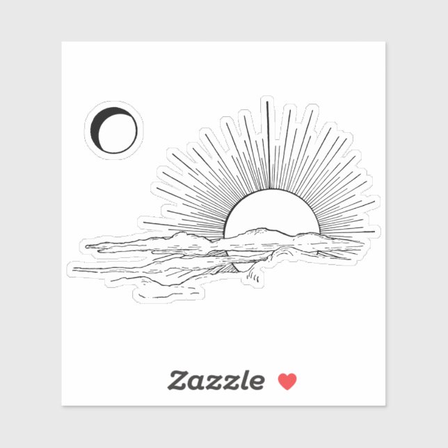 Sticker esthétique Soleil et Lune minimal (Feuille)