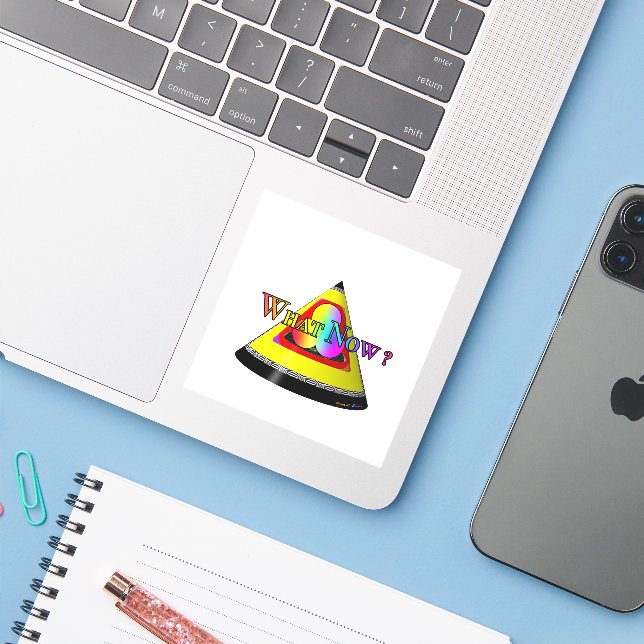 Sticker Et maintenant ? (Ordinateur portable avec iPhone)