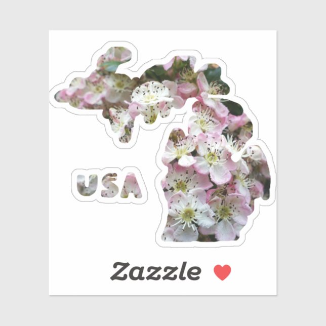 Sticker État du Michigan et fleurs d'Apple (Feuille)