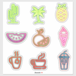 Sticker Eté neon café fruit plante mignon