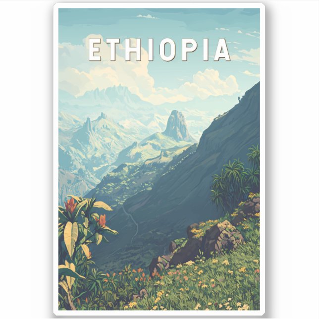 Sticker Ethiopie Illustration Voyage Art Vintage (Devant)