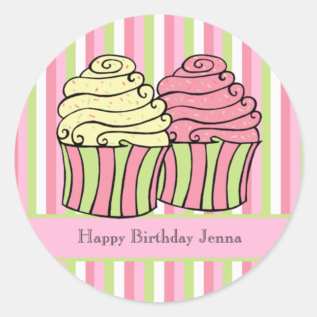Sticker Étiquette Anniversaire Cupcake Stripes (Devant)