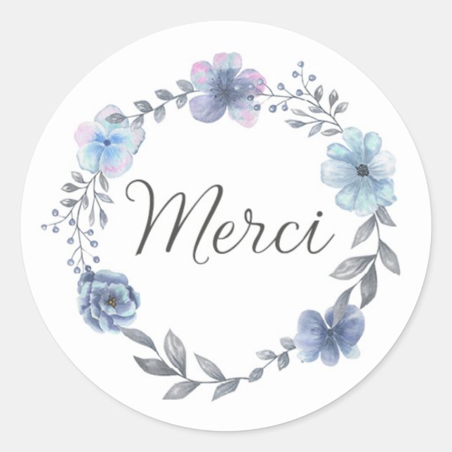 Sticker / étiquette auto collante merci fleurs ble (Devant)