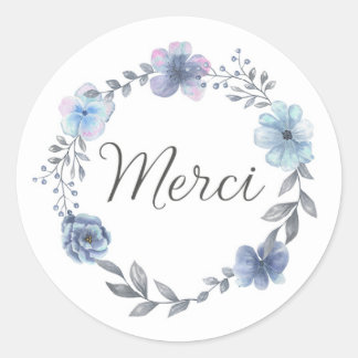 Sticker / étiquette auto collante merci fleurs ble