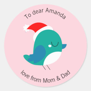Sticker Étiquette cadeau Oiseau rose personnalisé