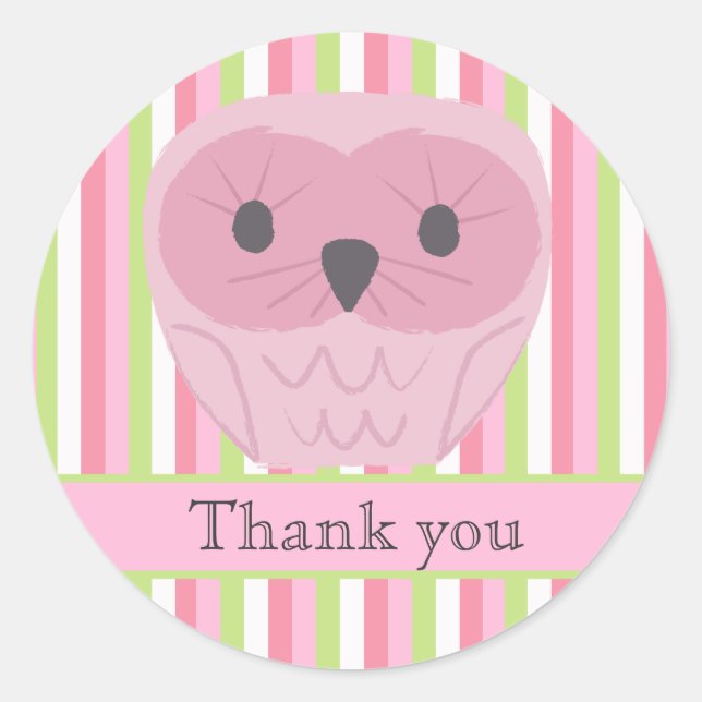 Sticker Étiquette de Merci de Chouette rose (Devant)