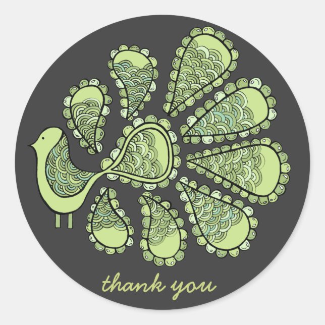 Sticker Étiquette de Merci de Peacock Vert Midori (Devant)