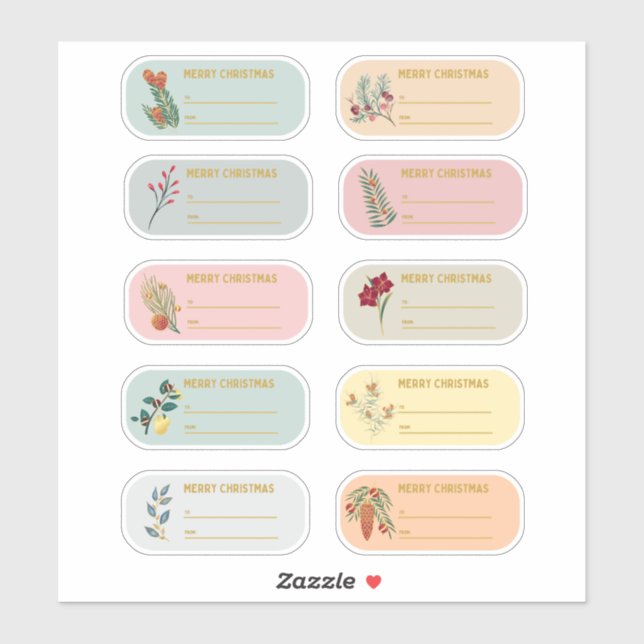 Sticker Étiquette de Noël Floral & Gold 10 pc (Feuille)