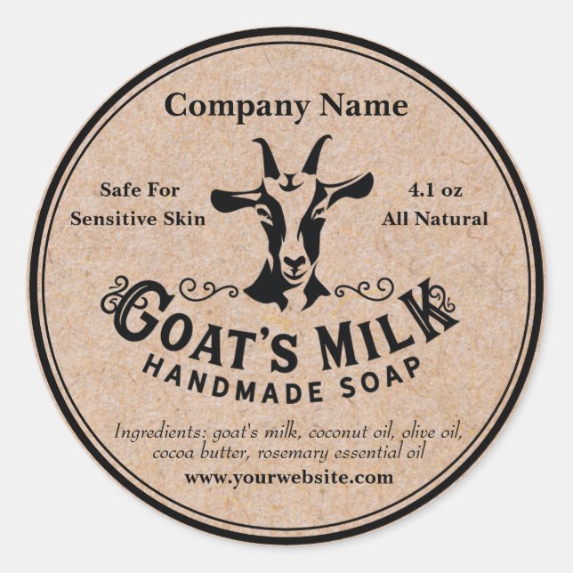 Sticker Étiquette de savon au lait de chèvre Kraft (Devant)