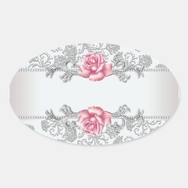 Sticker Étiquette d'enveloppe rose Damas blanc (Devant)