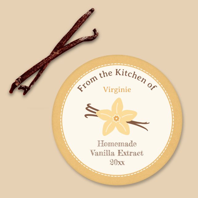 Sticker Étiquette d'extraction de vanille rustique (Rustic Vanilla Extract Label Kraft Sticker)