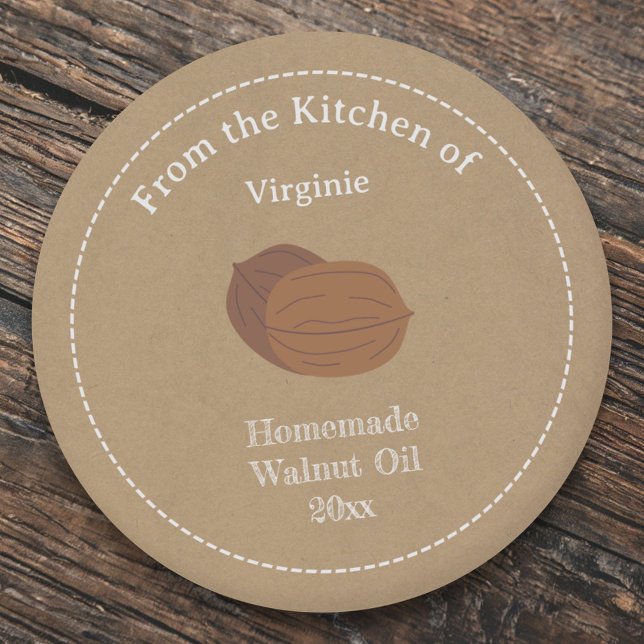 Sticker Étiquette Kraft & Rustic Walnut (Kraft & Rustic Walnut Oil Label Sticker)