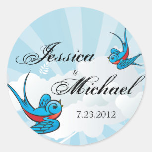 Sticker Étiquette Mariage Date Oiseaux et poutres 