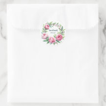 Sticker Étiquette produit rond Peonies Wreath
