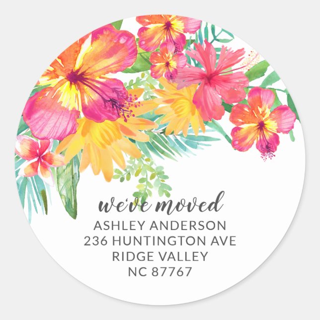 Sticker Étiquette Tropical Hibiscus Floral Nouvell (Devant)
