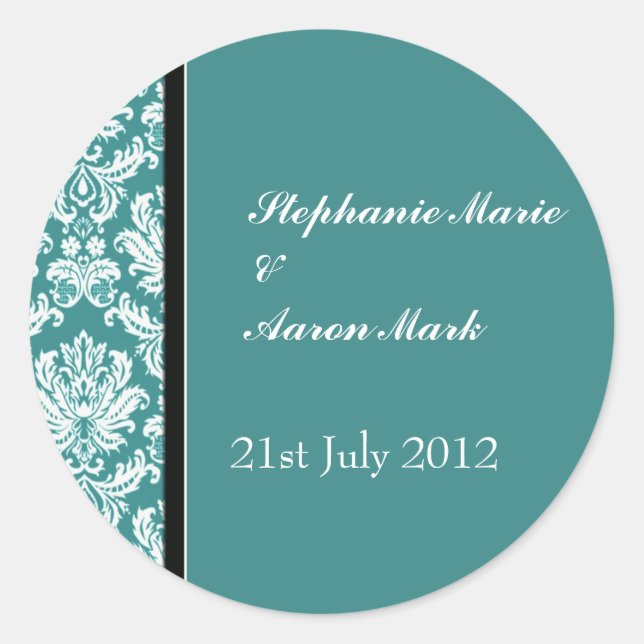 Sticker Étiquette turquoise Classic Mariage damass (Devant)