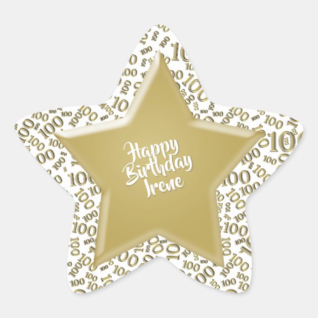 Sticker Étoile 00e Joyeux Anniversaire Numéro Motif Or/Blanc (Devant)