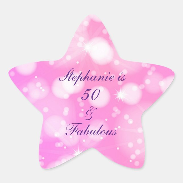 Sticker Étoile 50 Et Fabuleux Anniversaire Rose Rose Purple Glitt (Devant)