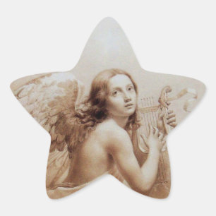 STICKER ÉTOILE ANGE JOUER LYRA SUR LES NUAGES