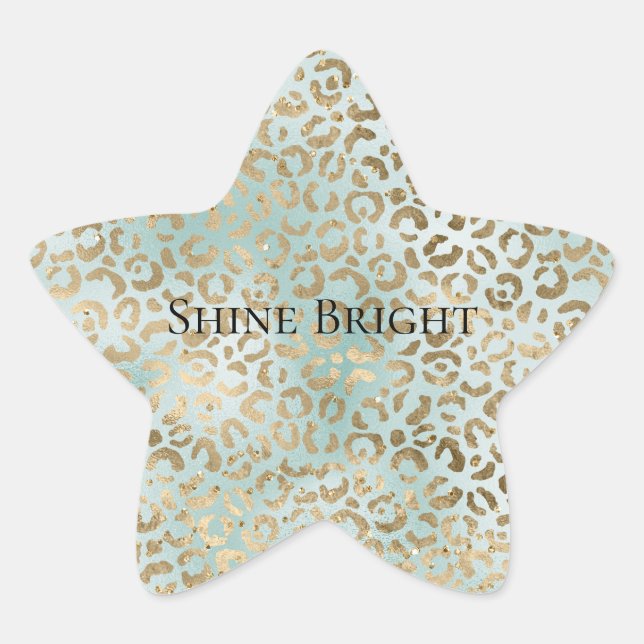 Sticker Étoile Aqua Mint Gold Glitz Sparkle Empreinte de léopard (Devant)