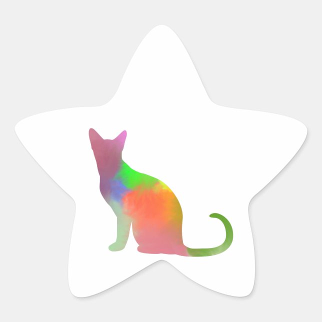 Sticker Étoile Aquarelle Chat Silhouette (Devant)