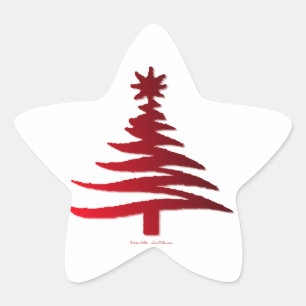 Sticker Étoile Arbre de Noël Moderne Pochoir Imprimé Rouge