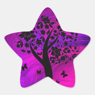Sticker Étoile Arbre Silhouette et papillons Art Abstrait