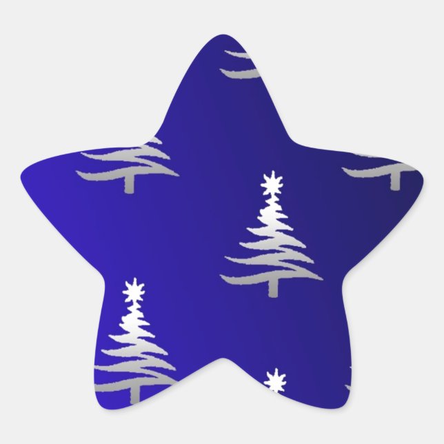 Sticker Étoile Arbres de Noël Argent sur Bleu Cobalt (Devant)