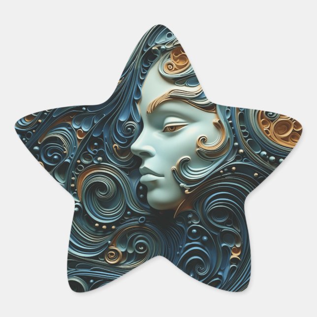 Sticker Étoile Art 3D de la femme Lune (Devant)